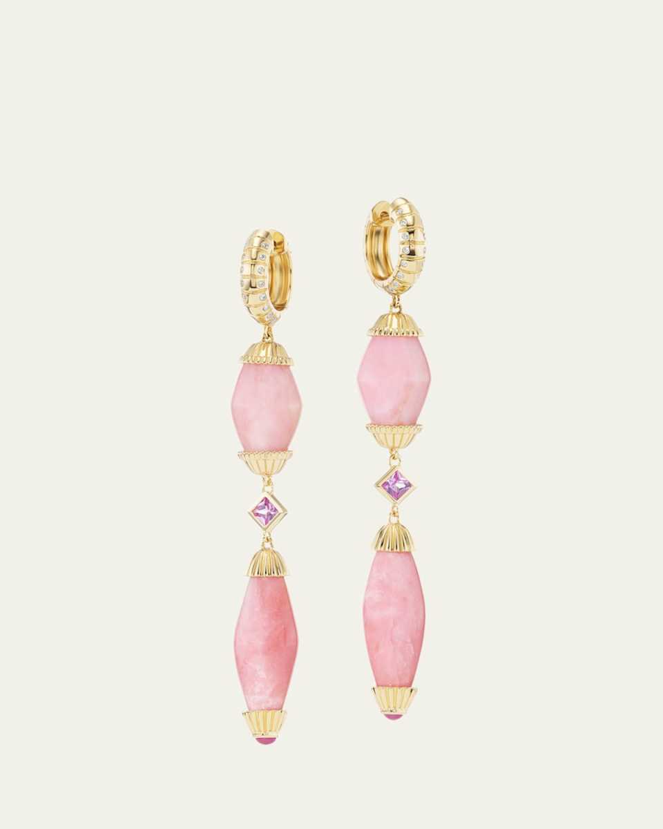 Intention Double Bead Drop Earrings in 18K Yellow Gold